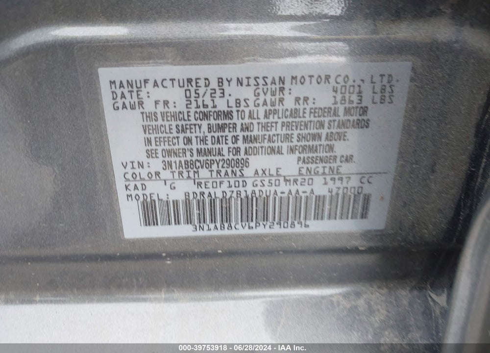 2023 NISSAN SENTRA SV XTRONIC CVT VIN: 3N1AB8CV6PY290896