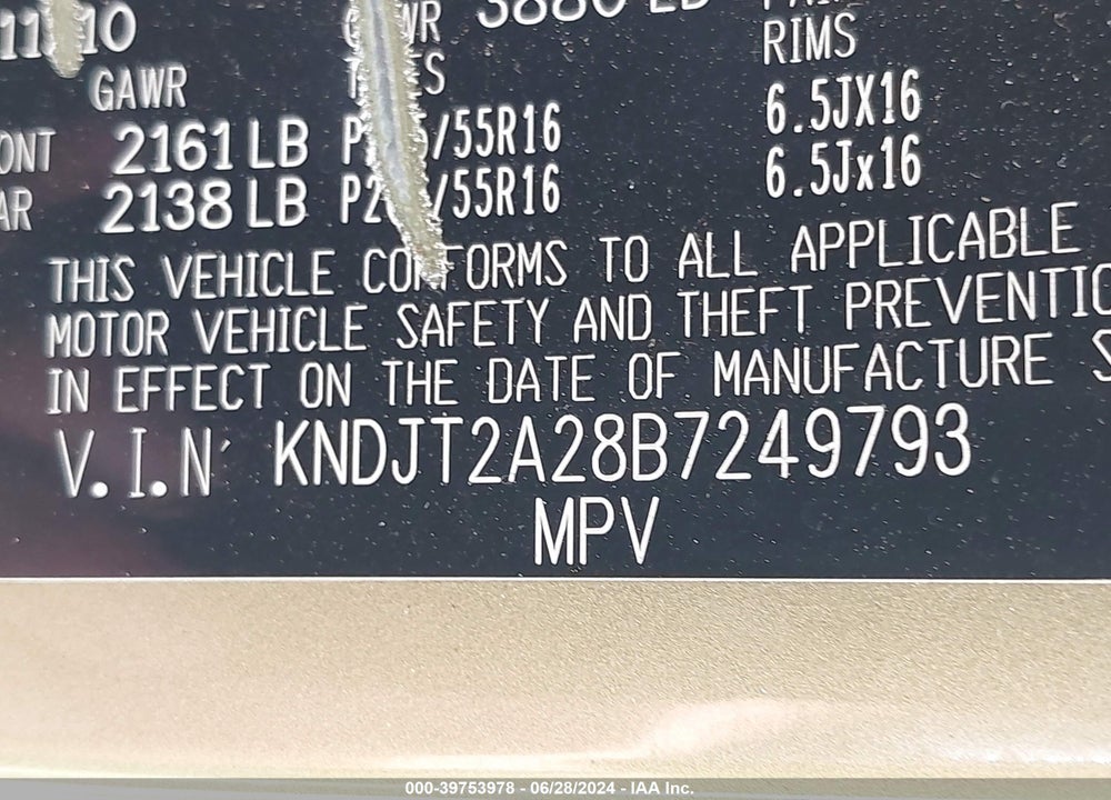 2011 KIA SOUL VIN: KNDJT2A28B7249793