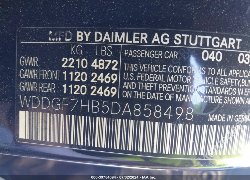 2013 MERCEDES-BENZ C 63 AMG VIN: WDDGF7HB5DA858498