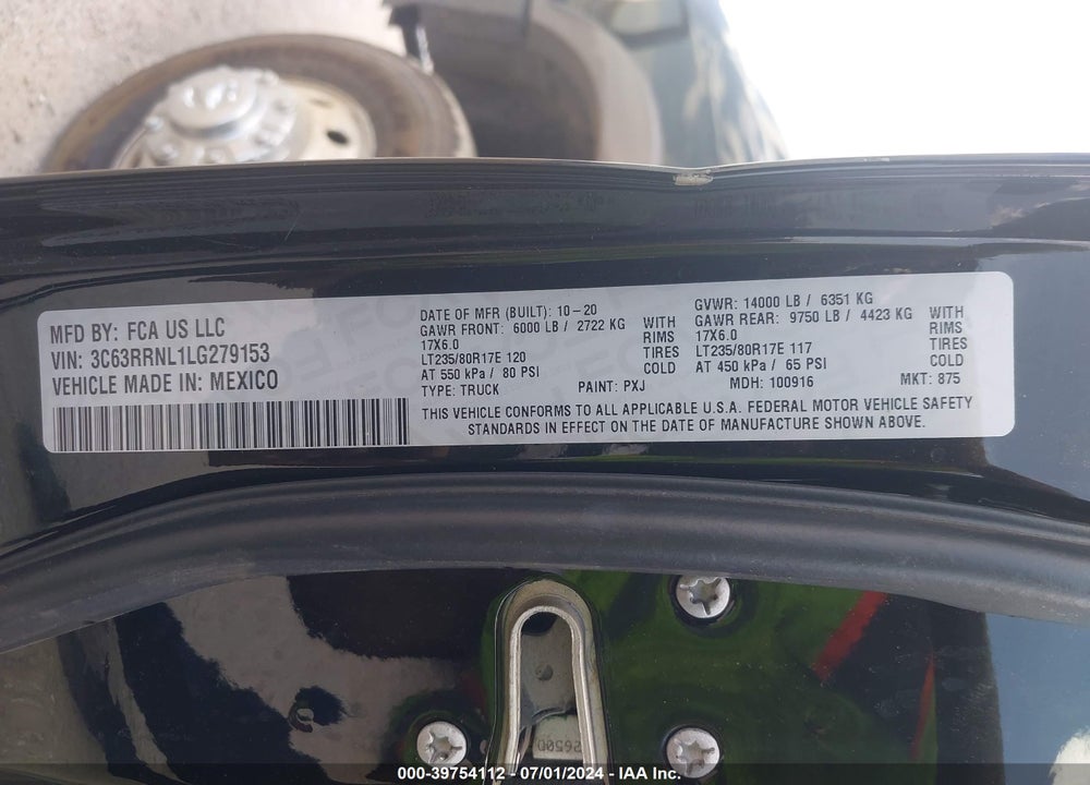 2020 RAM 3500 LAIE LONGHORN MEGA CAB 4X4 6'4 BOX VIN: 3C63RRNL1LG279153