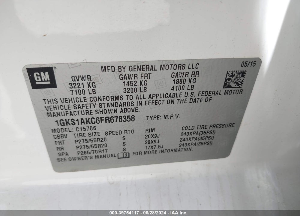 2015 GMC YUKON SLE VIN: 1GKS1AKC6FR678358