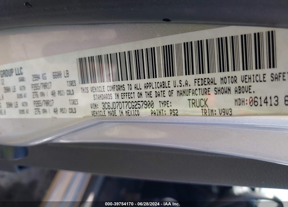 2012 RAM 1500 ST VIN: 3C6JD7DT7CG257900