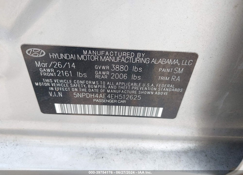 2014 HYUNDAI ELANTRA SE VIN: 5NPDH4AE4EH512625