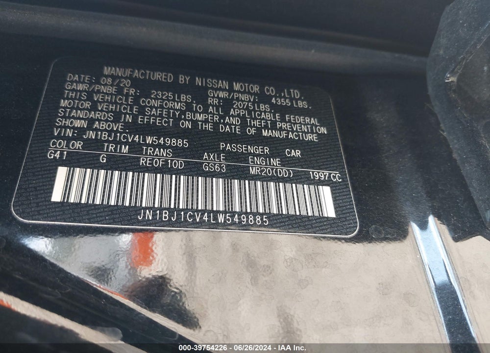 2020 NISSAN ROGUE SPORT S FWD XTRONIC CVT VIN: JN1BJ1CV4LW549885