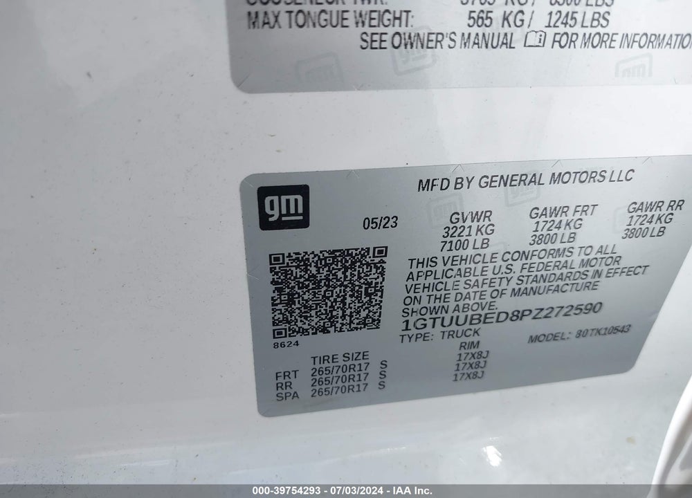 2023 GMC SIERRA 1500 SLE VIN: 1GTUUBED8PZ272590