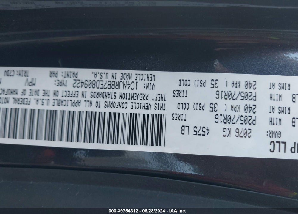 2014 JEEP PATRIOT SPORT VIN: 1C4NJRBB7ED809422