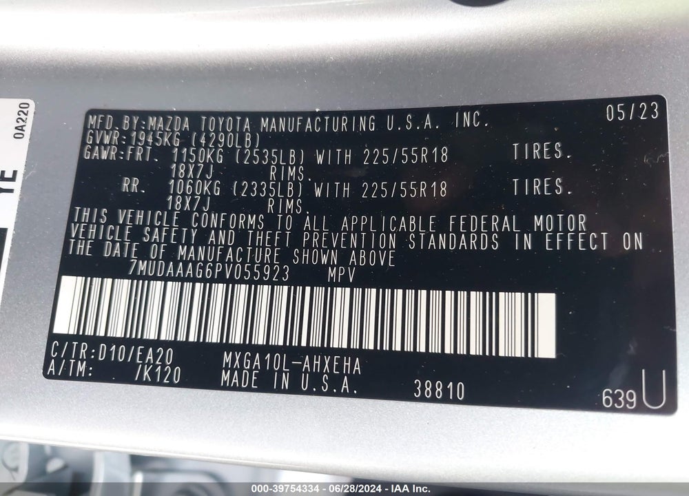 2023 TOYOTA COROLLA CROSS XLE VIN: 7MUDAAAG6PV055923