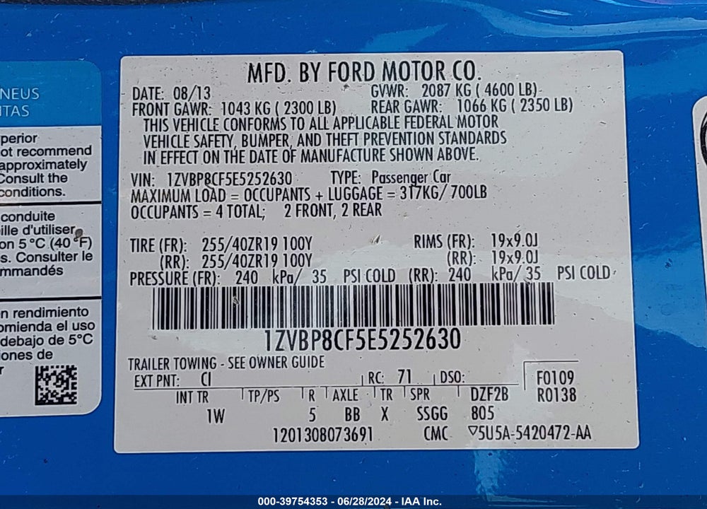 2014 FORD MUSTANG GT VIN: 1ZVBP8CF5E5252630