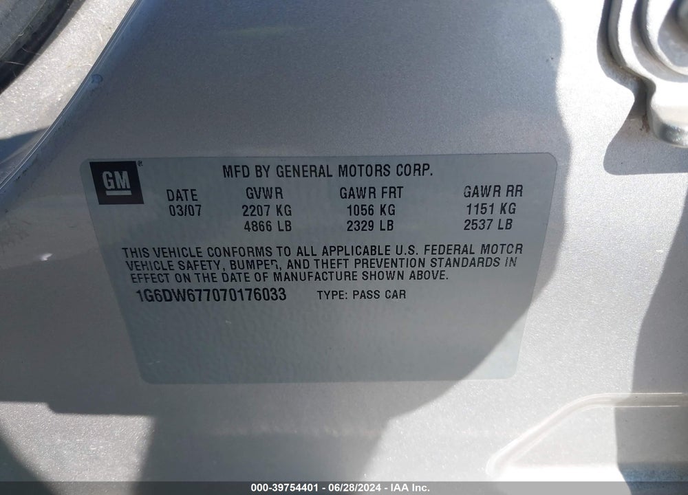 2007 CADILLAC STS V6 VIN: 1G6DW677070176033