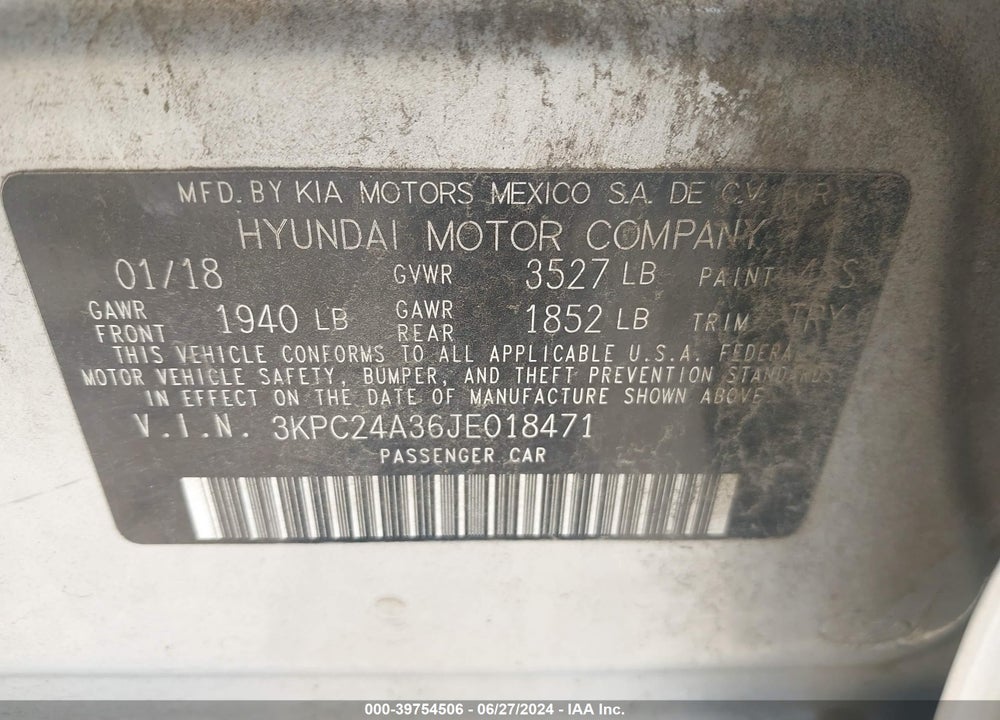 2018 HYUNDAI ACCENT SE VIN: 3KPC24A36JE018471