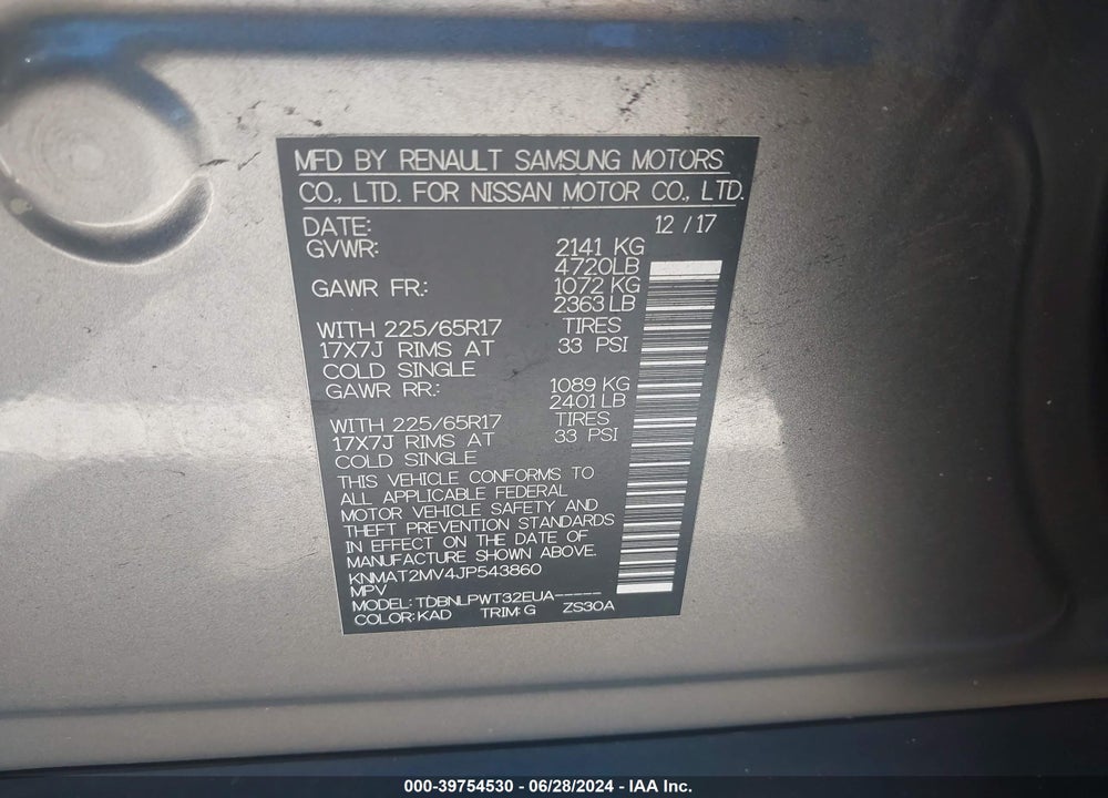 2018 NISSAN ROGUE S VIN: KNMAT2MV4JP543860