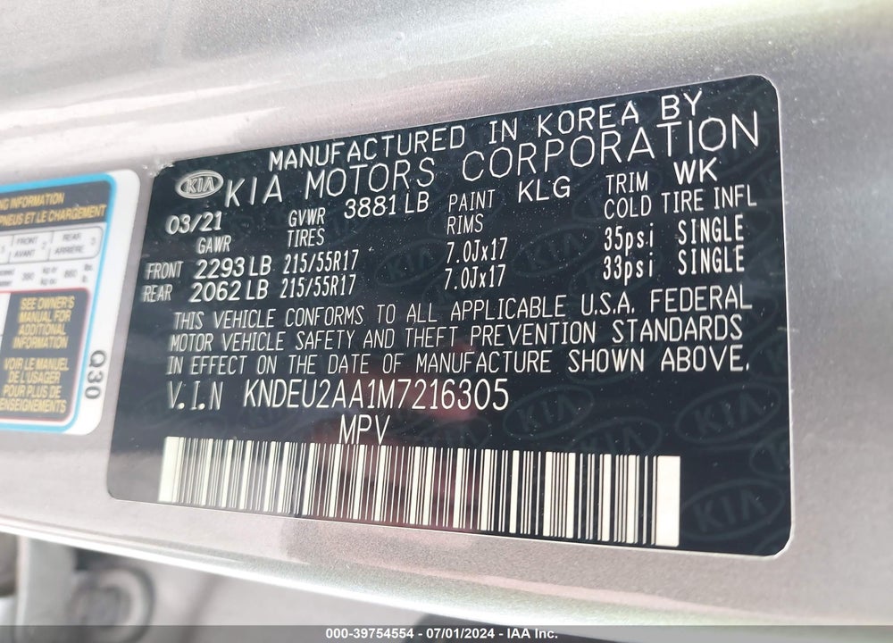 2021 KIA SELTOS VIN: KNDEU2AA1M7216305