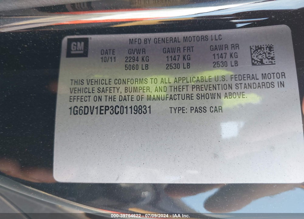 2012 CADILLAC CTS-V VIN: 1G6DV1EP3C0119831