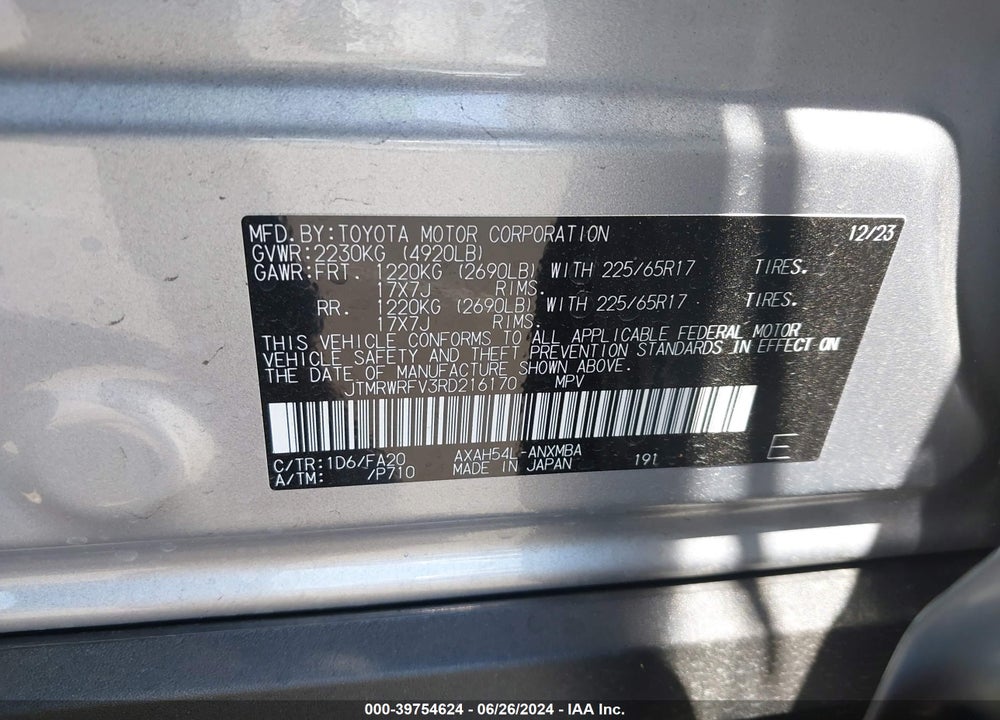 2024 TOYOTA RAV4 HYBRID XLE VIN: JTMRWRFV3RD216170