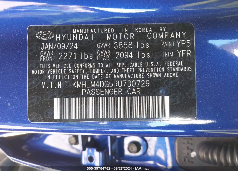 2024 HYUNDAI ELANTRA SEL VIN: KMHLM4DG5RU730729