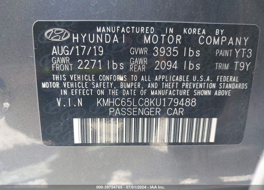 2019 HYUNDAI IONIQ HYBRID BLUE VIN: KMHC65LC8KU179488