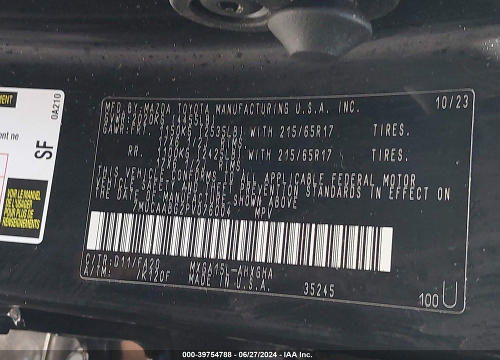 2023 TOYOTA COROLLA CROSS LE VIN: 7MUCAABG2PV076004