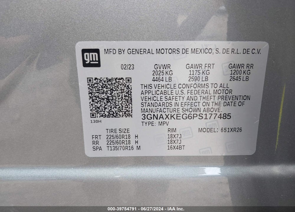 2023 CHEVROLET EQUINOX FWD LT VIN: 3GNAXKEG6PS177485