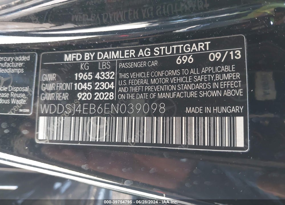 2014 MERCEDES-BENZ CLA 250 VIN: WDDSJ4EB6EN039098