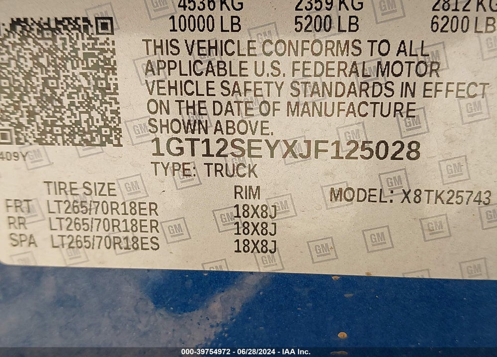 2018 GMC SIERRA 2500HD SLE VIN: 1GT12SEYXJF125028