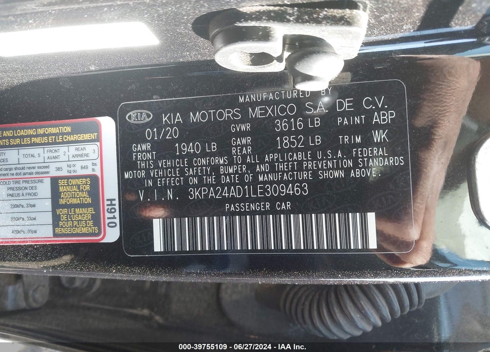 2020 KIA RIO LX VIN: 3KPA24AD1LE309463