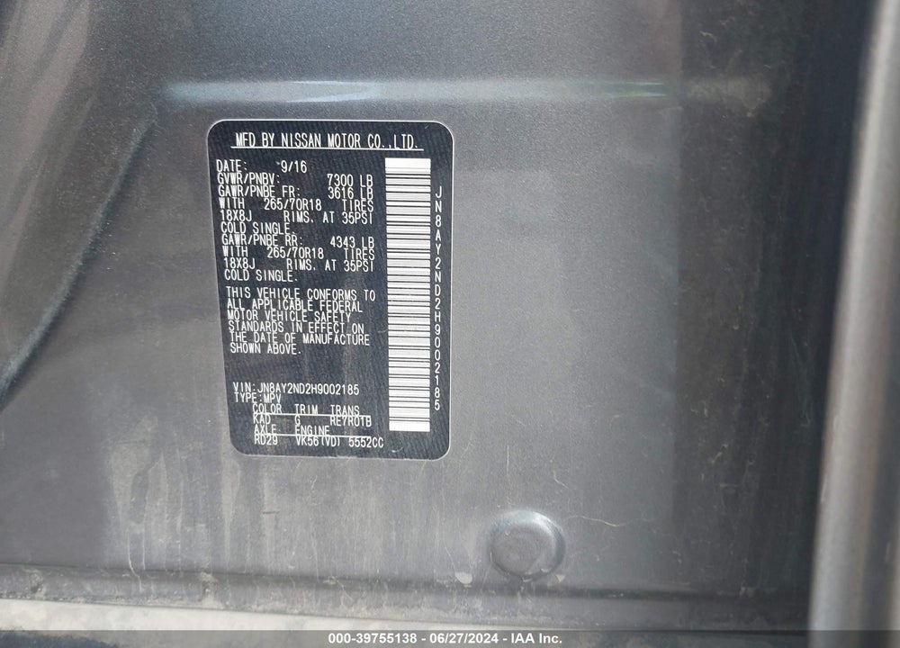 2017 NISSAN ARMADA SV VIN: JN8AY2ND2H9002185