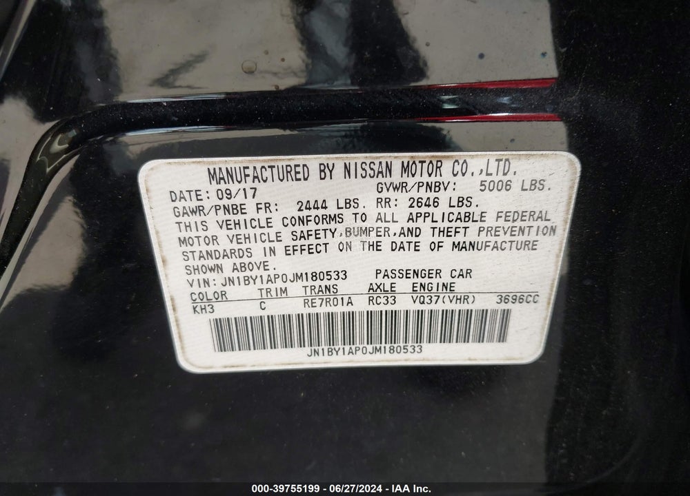 2018 INFINITI Q70 3.7 LUXE VIN: JN1BY1AP0JM180533