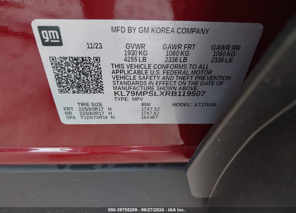 2024 CHEVROLET TRAILBLAZER FWD LT VIN: KL79MPSLXRB119507