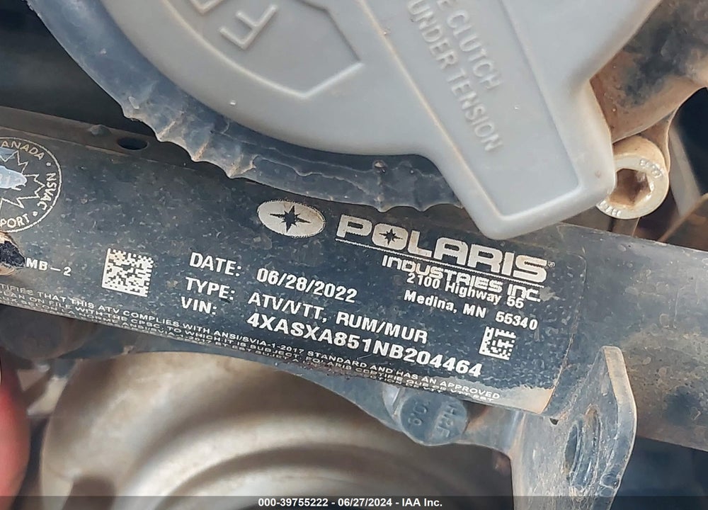 2022 POLARIS SPORTSMAN 850 VIN: 4XASXA851NB204464