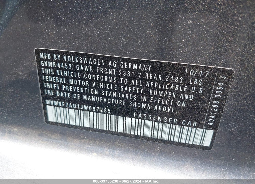 2018 VOLKSWAGEN GOLF R 2.0T W/DCC NAVIGATION VIN: WVWVF7AU1JW097285