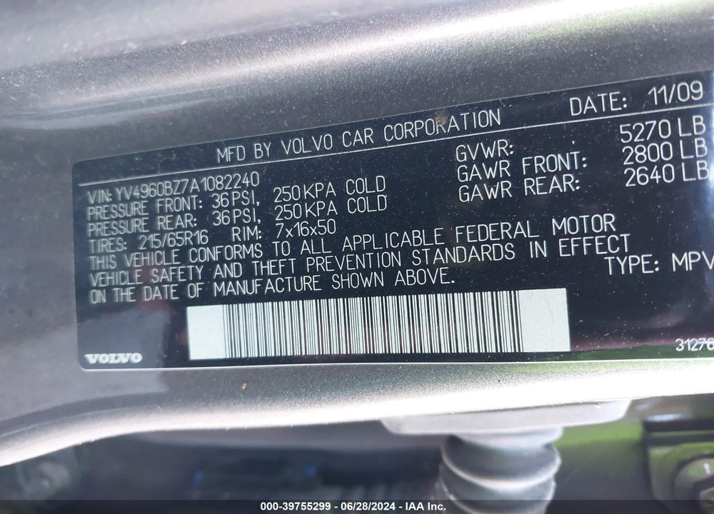 2010 VOLVO XC70 VIN: YV4960BZ7A1082240