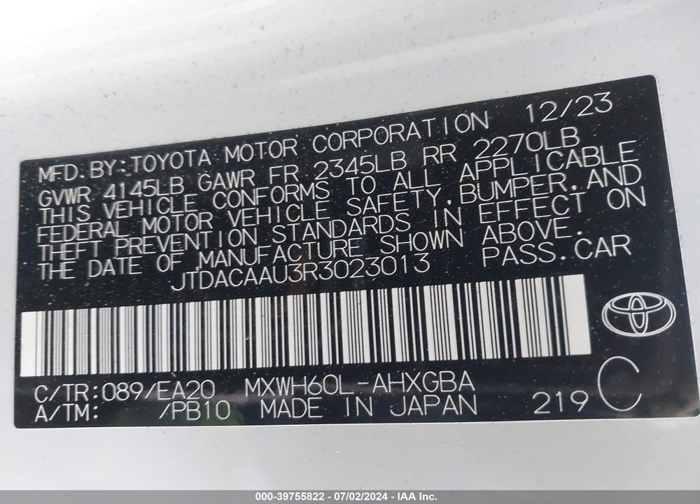 2024 TOYOTA PRIUS XLE VIN: JTDACAAU3R3023013