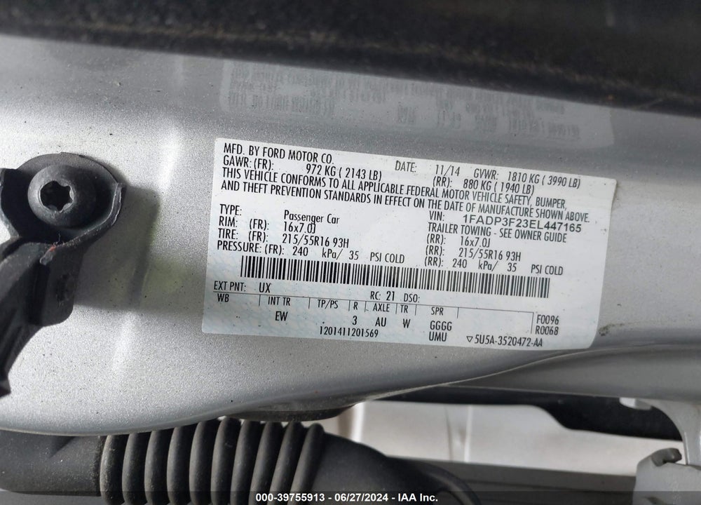 2014 FORD FOCUS SE VIN: 1FADP3F23EL447165