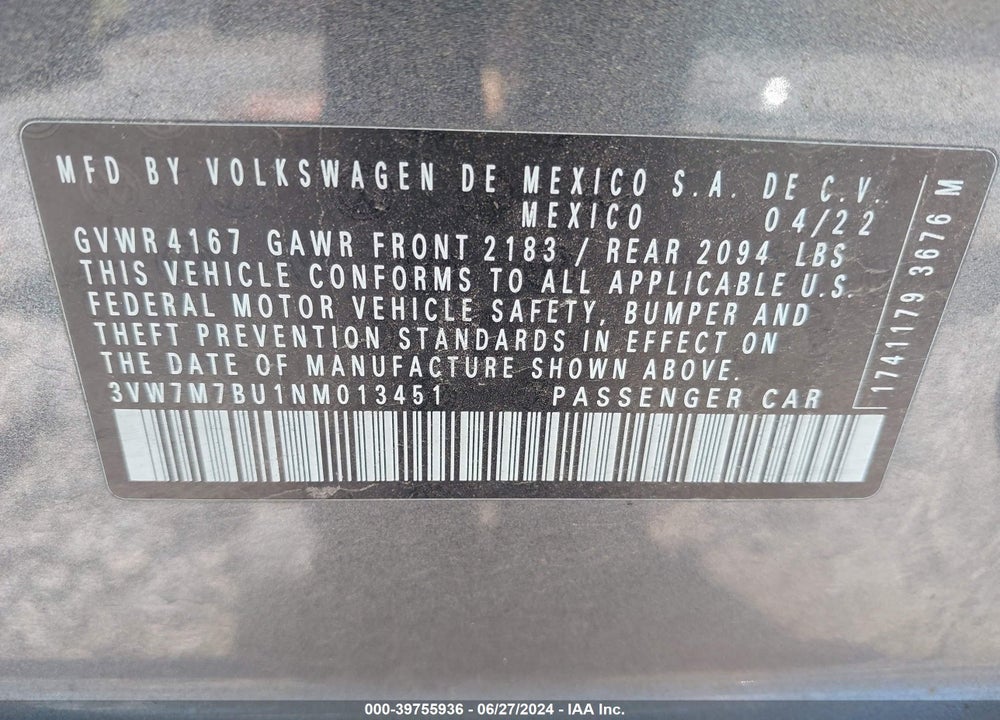 2022 VOLKSWAGEN JETTA 1.5T SE VIN: 3VW7M7BU1NM013451