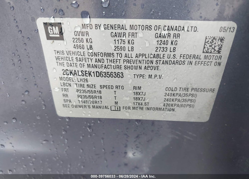2013 GMC TERRAIN SLE-2 VIN: 2GKALSEK1D6356363