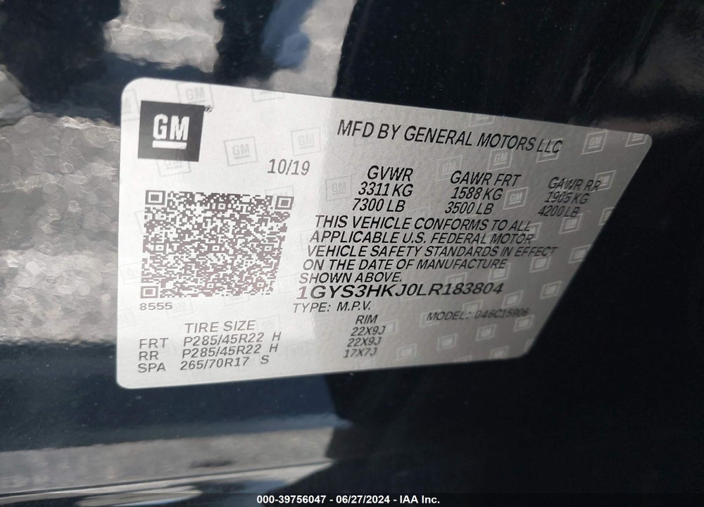 2020 CADILLAC ESCALADE ESV 2WD LUXURY VIN: 1GYS3HKJ0LR183804