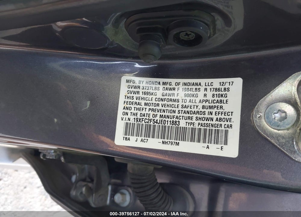 2018 HONDA CIVIC LX VIN: 19XFC2F54JE011883