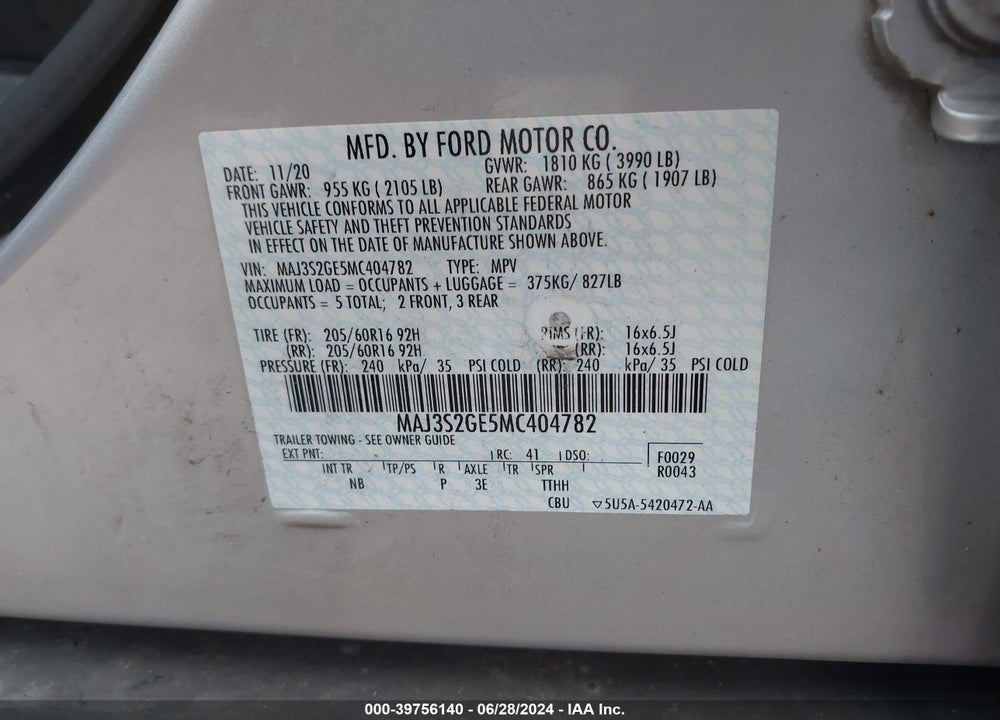 2021 FORD ECOSPORT SE VIN: MAJ3S2GE5MC404782