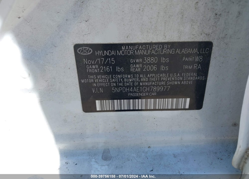2016 HYUNDAI ELANTRA SE VIN: 5NPDH4AE1GH789977