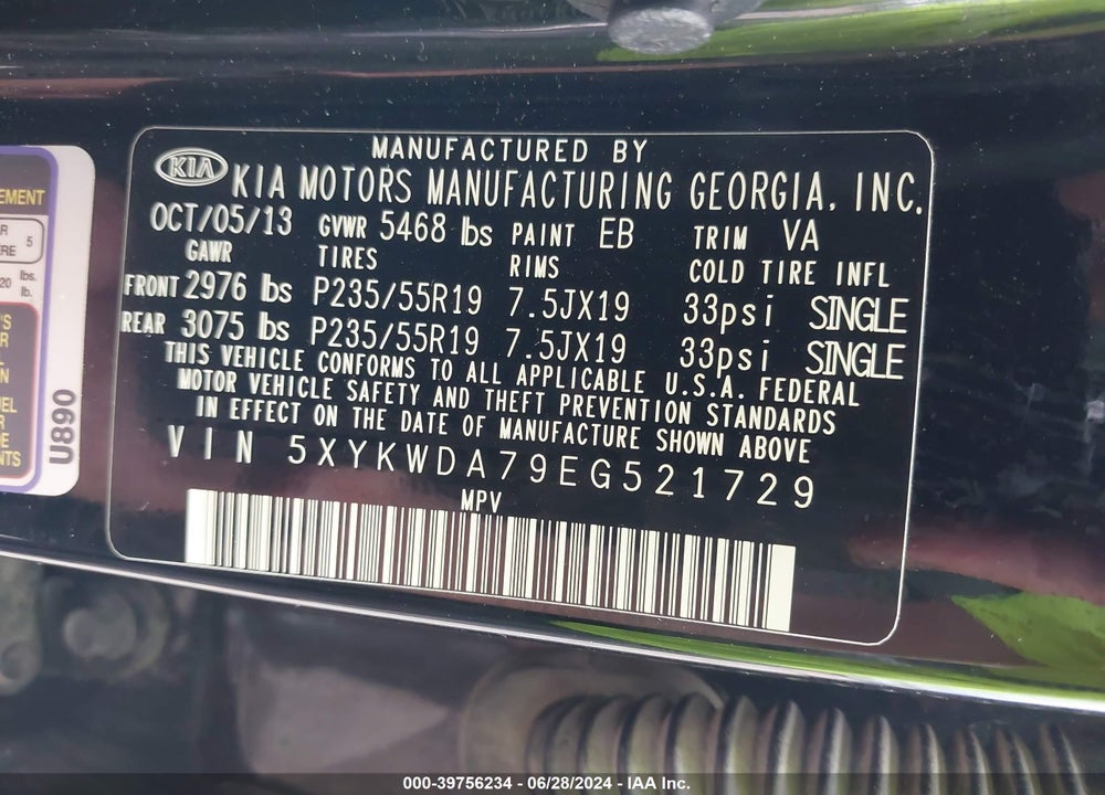 2014 KIA SORENTO LIMITED V6 VIN: 5XYKWDA79EG521729