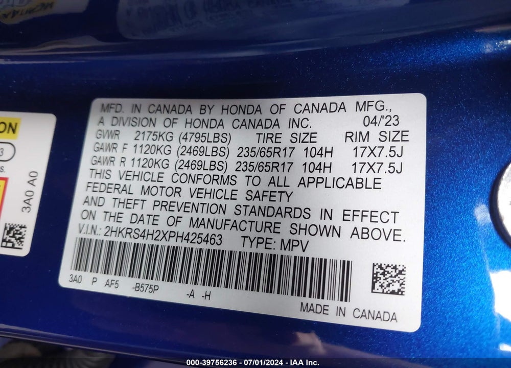 2023 HONDA CR-V LX AWD VIN: 2HKRS4H2XPH425463