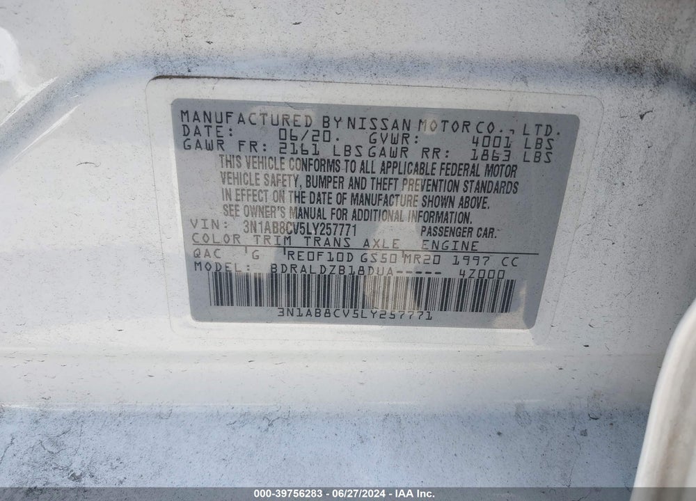 2020 NISSAN SENTRA SV XTRONIC CVT VIN: 3N1AB8CV5LY257771