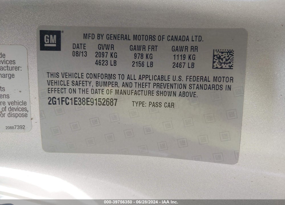 2014 CHEVROLET CAMARO 2LT VIN: 2G1FC1E38E9152687