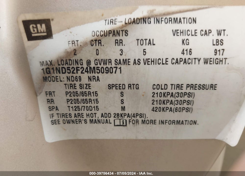 2004 CHEVROLET CLASSIC VIN: 1G1ND52F24M509071
