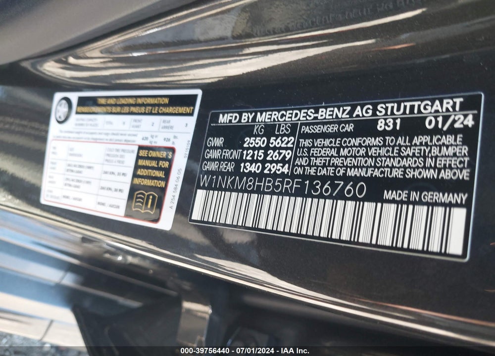 2024 MERCEDES-BENZ AMG GLC 43 4MATIC VIN: W1NKM8HB5RF136760