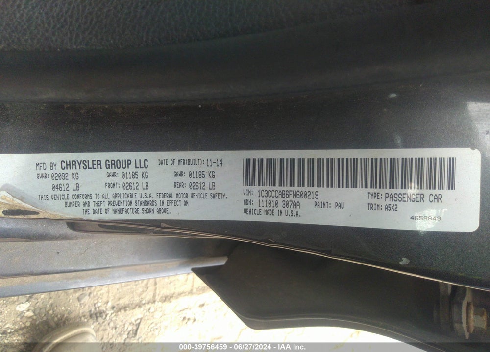 2015 CHRYSLER 200 LIMITED VIN: 1C3CCCAB6FN600219