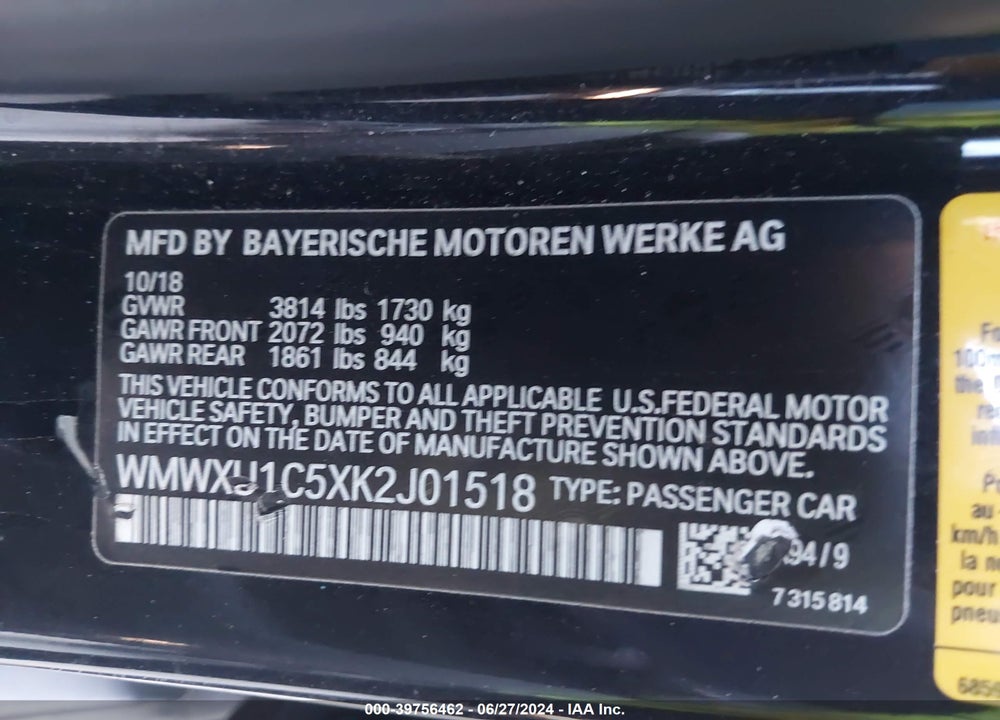 2019 MINI HARDTOP COOPER VIN: WMWXU1C5XK2J01518