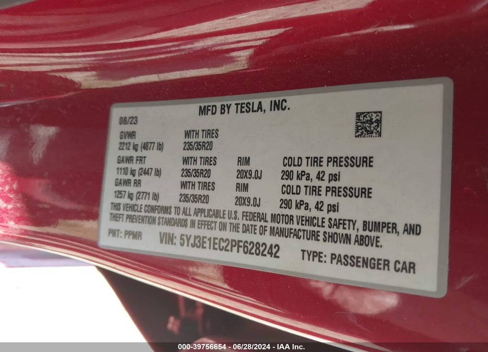 2023 TESLA MODEL 3 PERFORMANCE DUAL MOTOR ALL-WHEEL DRIVE VIN: 5YJ3E1EC2PF628242