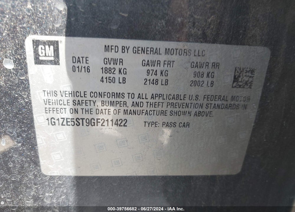 2016 CHEVROLET MALIBU 1LT VIN: 1G1ZE5ST9GF211422
