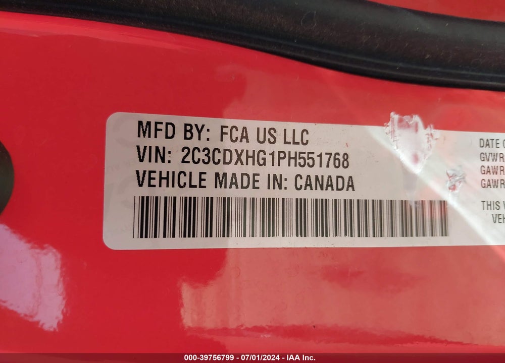 2023 DODGE CHARGER GT VIN: 2C3CDXHG1PH551768